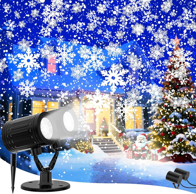 AKSDA Snowflake Christmas Projector Lights Outdoor, 2025 Upgraded Double Head, 360° Rotating, IP65 Waterproof, Timer Function - Holiday, Party, Christmas Decorations & Gifts for Yard, Garden, Indoor - Image 1